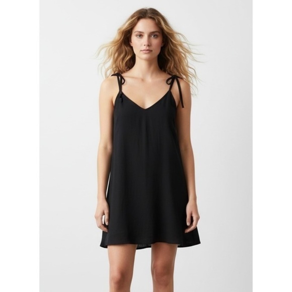 Billabong Black Tie Shoulder V-Neck Dress A-Line Sleeveless Summer Mini Dress L